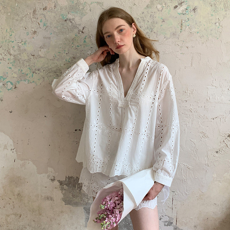 竹依依法式复古少女原创蕾丝刺绣宽松长袖衬衫+短裤休闲两件套装,女装/女士精品,衬衫,淘宝优惠券,粉丝福利购,淘宝优惠卷