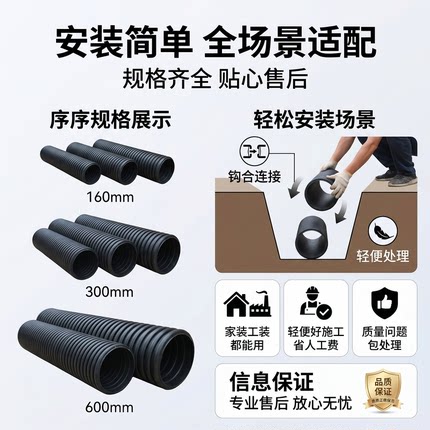 (送到家)hdpe双壁波纹管污水管500排水管大口径波纹管排污管