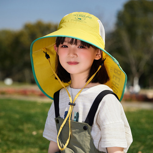 速干儿童防晒帽夏季男女童遮阳帽子户外渔夫帽女孩大檐披肩帽薄款