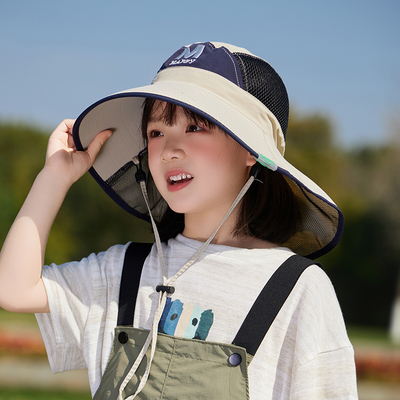 儿童防晒帽夏季女童户外百搭渔夫帽男童女孩遮阳帽子太阳帽大帽檐