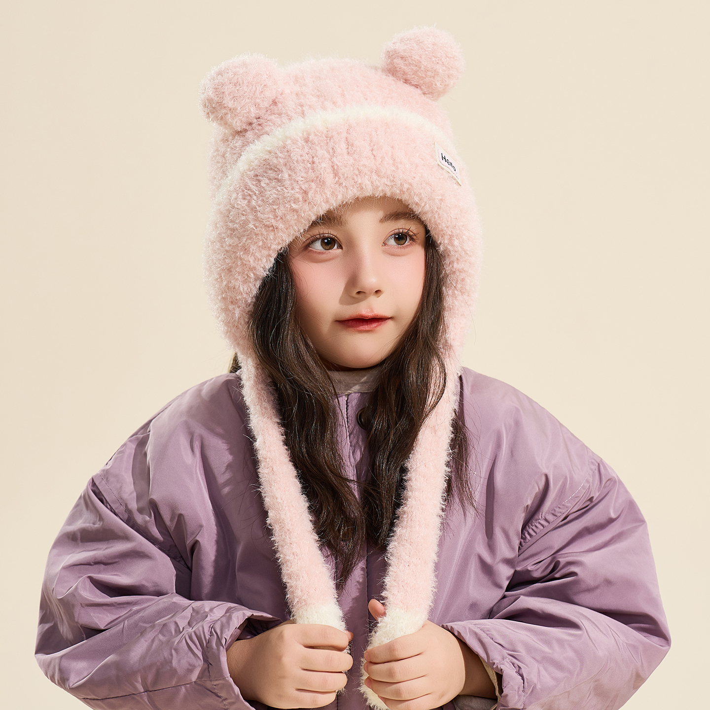 一捏会叫儿童护耳帽子秋冬季女童毛线帽男女孩防寒保暖2025新款潮