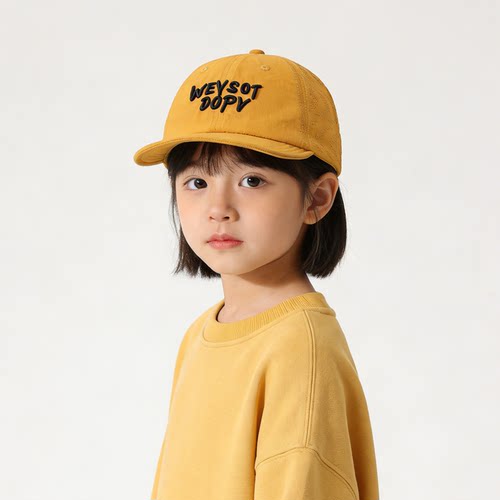 软檐速干儿童鸭舌帽子女童黄色夏季薄款棒球防晒遮阳女孩宝宝春秋