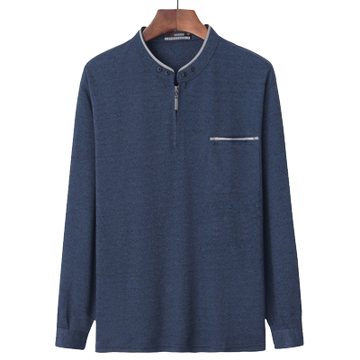 班飒长袖休闲中老年人大口袋T恤