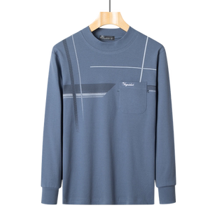 秋装爸爸装中老年男士长袖T恤纯棉卫衣圆领老人爷爷打底衫上衣服