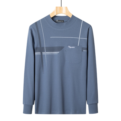 班飒长袖休闲中老年纯棉T恤圆领