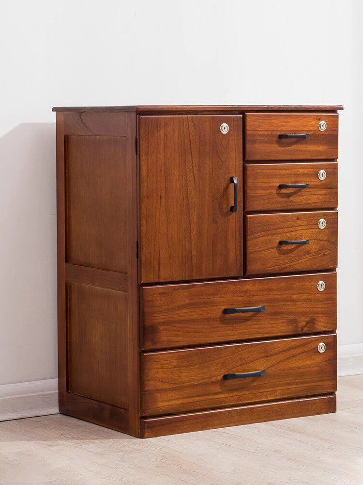 五斗柜实木卧室抽屉柜客厅小柜子五斗橱带锁文件柜收纳柜子储物柜
