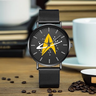 星际迷航3 Star TrekPin指挥部石英表黑色超薄手表钢带防水机械表