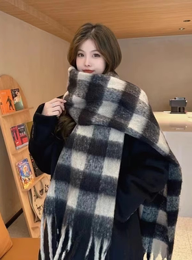 美拉德围巾女冬季新款围巾百搭秋冬保暖韩系学生情侣格子加厚围脖