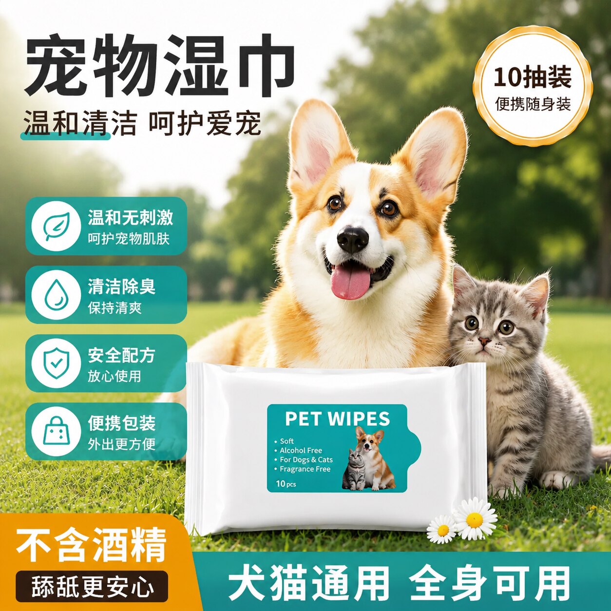 宠物卫生清洁湿巾猫犬全身通用擦脚擦屁屁去泪痕清洁抑菌加厚湿巾