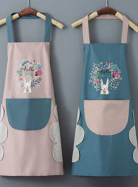 卡通可爱花环兔防水珊瑚绒可擦手围裙做饭做家务围裙工作服