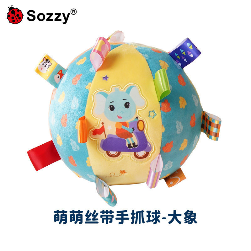 热销宝宝卡通动物手抓安抚球摇铃球感知统感训练玩具可咬标签布球