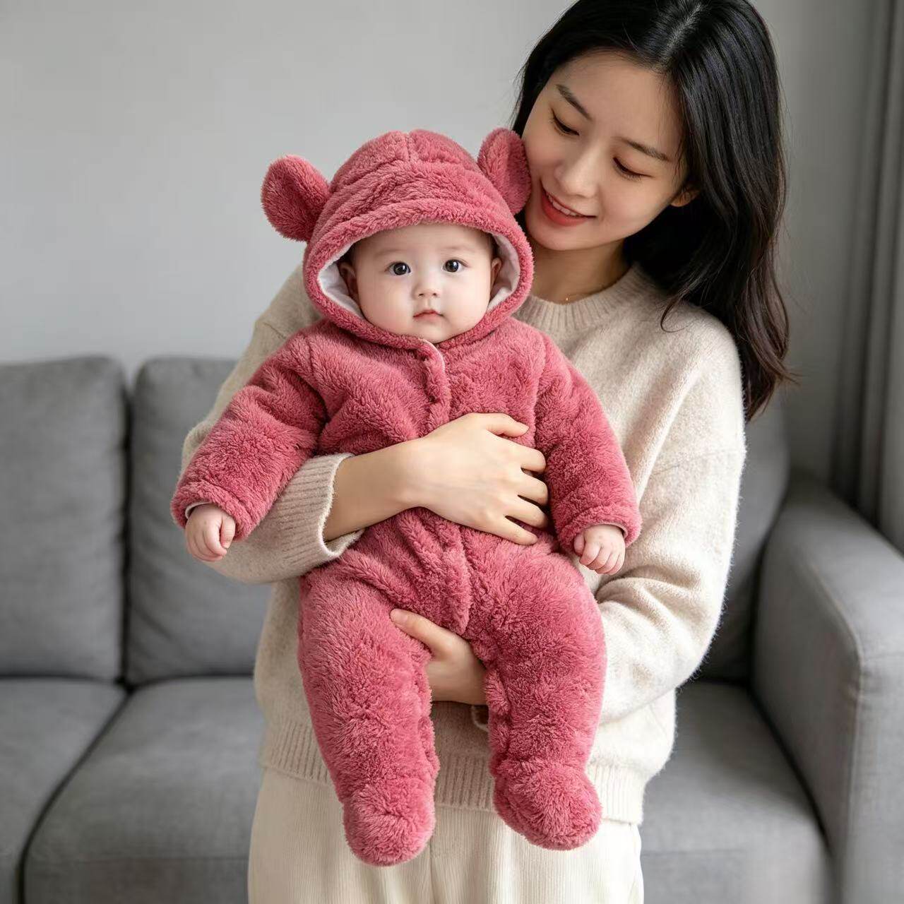 春秋双层加厚保暖婴儿连体衣