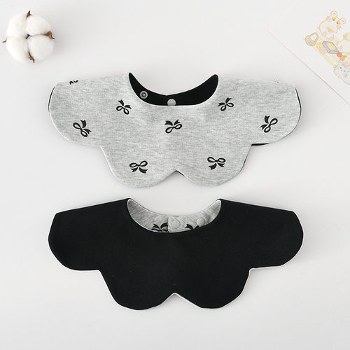 韩版婴幼儿防水口水巾纯棉A类花瓣围兜纯色双面口水兜360度围嘴