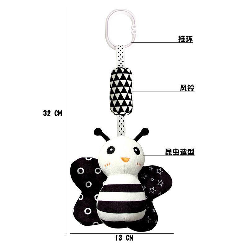 新款宝宝玩具毛绒床挂车挂玩具可入口婴幼儿黑白可爱动物床挂风铃