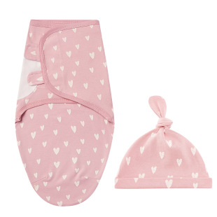 茵秀丽全棉婴儿襁褓巾胎帽套装防惊跳襁褓睡袋含胎帽婴儿睡袋跨境