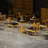 网红吧台桌椅组合工业风铁艺靠背餐桌椅实木奶茶店咖啡店旋转圆桌