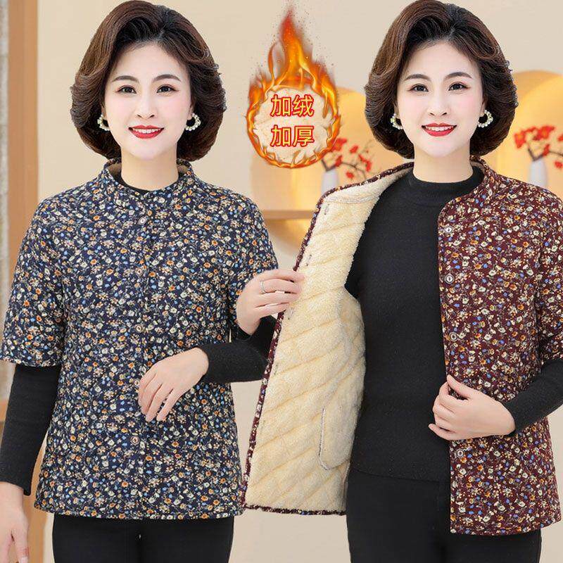 中年妈妈冬装加绒马甲女加厚短袖棉衣岁中老年秋冬外套保暖背心
