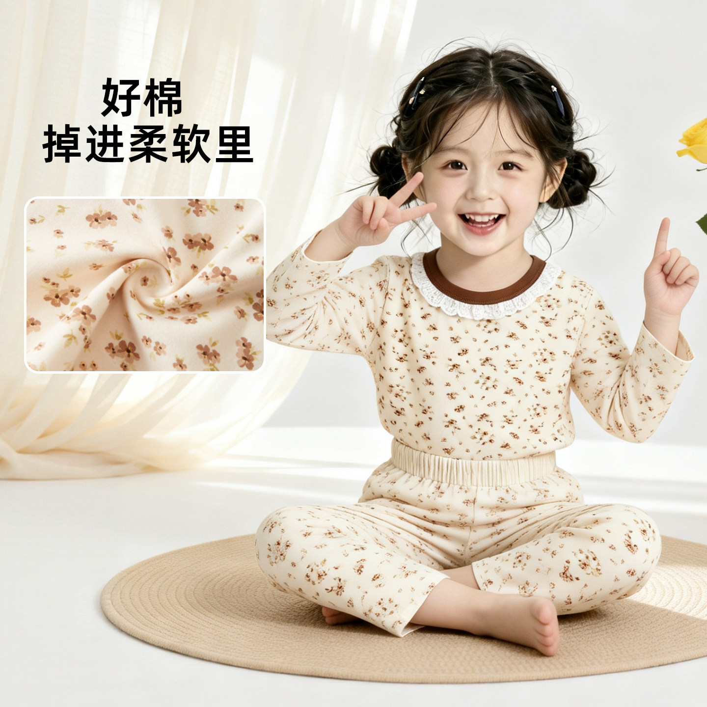 女童A类纯棉秋冬保暖内衣套装宝宝家居服秋衣秋裤儿童无骨睡衣