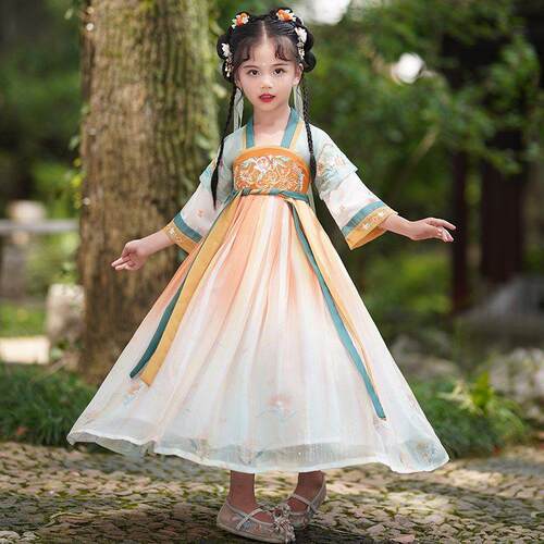 儿童汉服女童夏季薄款新款古风超仙古装襦裙女孩唐装演出服女