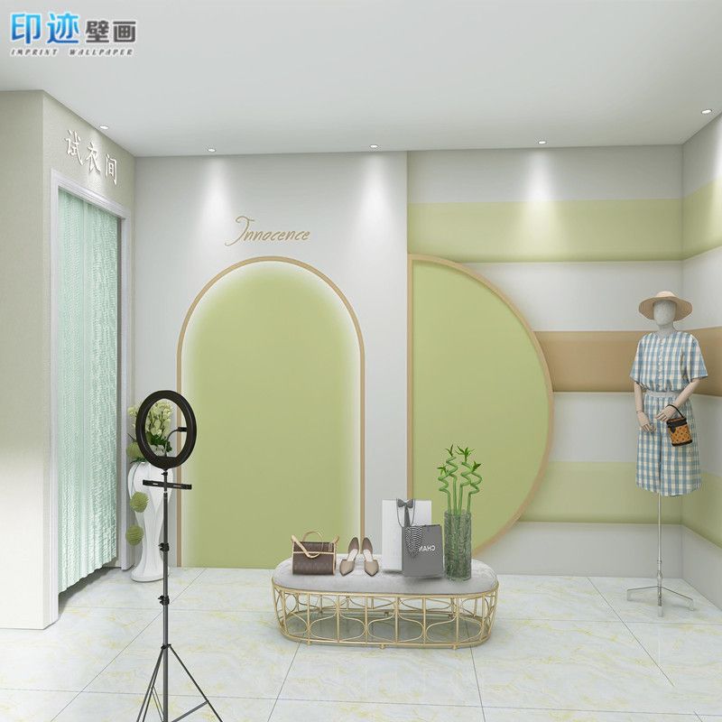 童装服装店前台logo背景墙壁纸3d几何图形儿童房母婴店直播间墙纸
