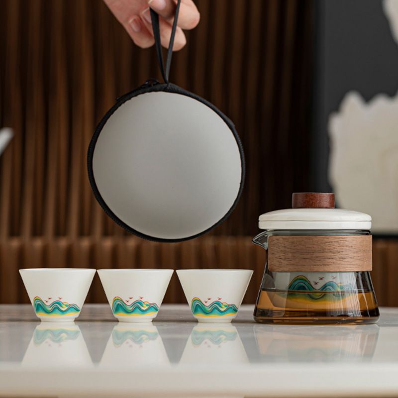 远山玻璃旅行茶具套装观山户外便携包快客杯露营旅游小型茶盘