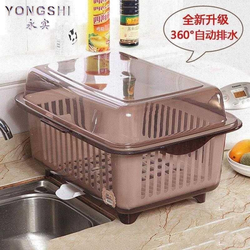 双层沥水篮 厨房蔬菜沥水盆多功能带盖洗菜盆沥水塑料碗筷收纳盒