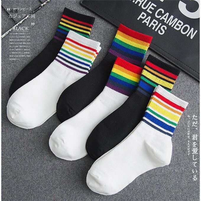 新款彩虹袜春秋日韩学院风男女情侣运动条纹socks潮款细条棉袜子|ruв категории Детская одежда, носки (детей в возрасте 0 - 16) - от Buy2taobao.com для оказания профессиональной услуги покупки агента Taobao