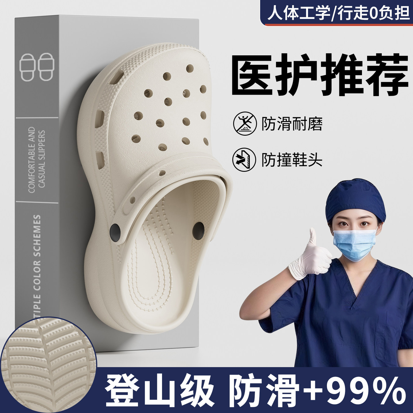 医护士洞洞拖鞋女2026新款夏季外穿防滑足弓支撑包头手术室凉鞋女