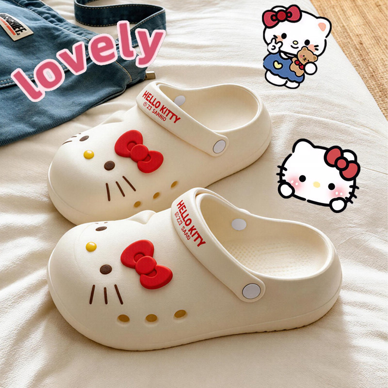三丽鸥洞洞鞋女可爱Kitty猫夏2026新款外穿厚底防滑包头凉拖鞋女