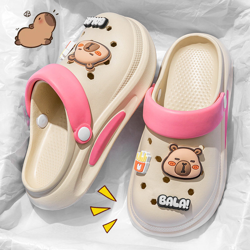 卡皮巴拉DIY洞洞鞋女款外穿2026新款包头海边沙滩两穿凉拖鞋女士