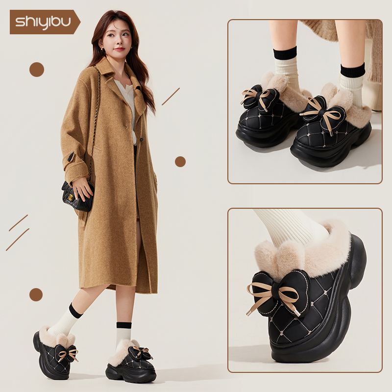 防水蝴蝶结棉拖鞋女冬季2025新款