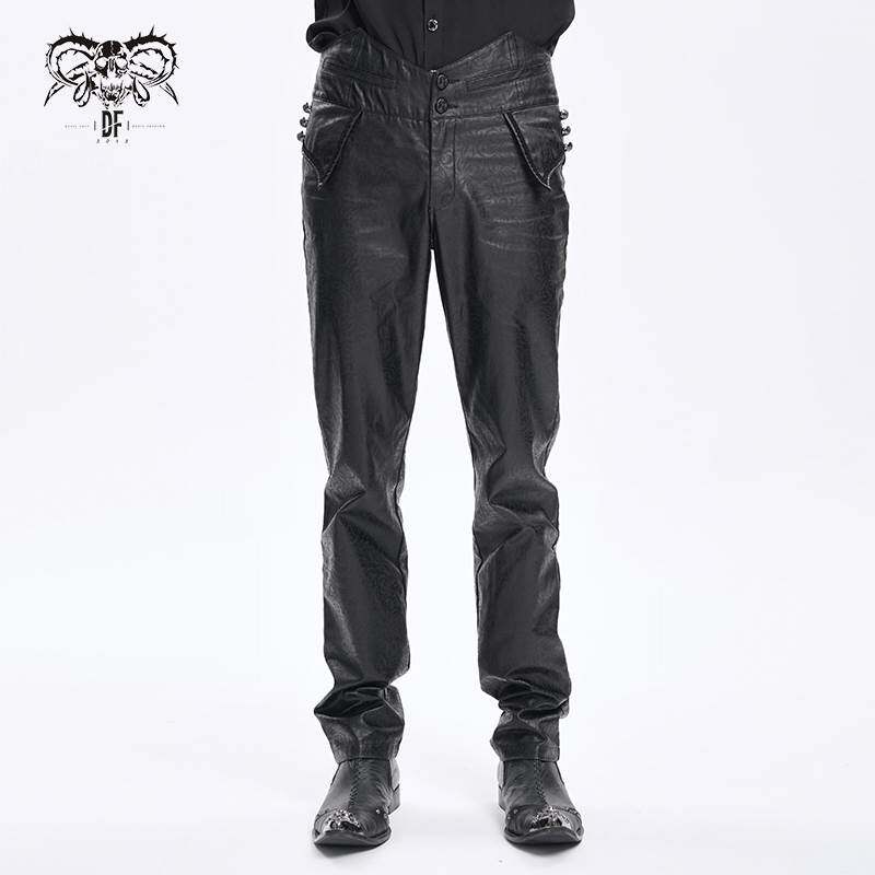 Devil Fashion恶魔时尚哥特暗黑男装大口袋直筒皮裤长裤 PT266