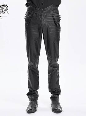 Devil Fashion恶魔时尚哥特暗黑男装大口袋直筒皮裤长裤 PT266
