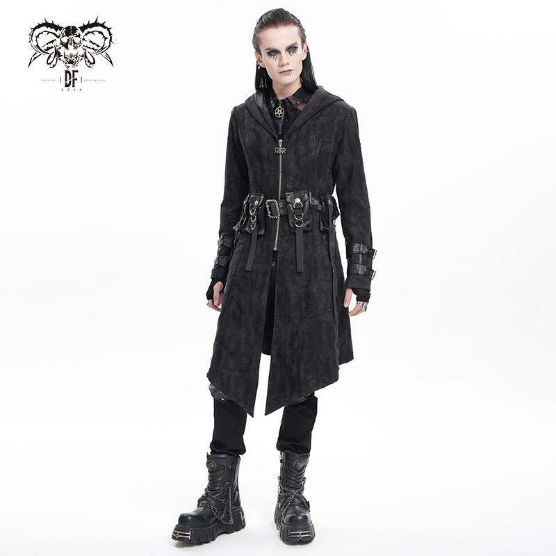 Devil Fashion恶魔时尚哥特暗黑男装中长款连帽风衣大衣外套CT251