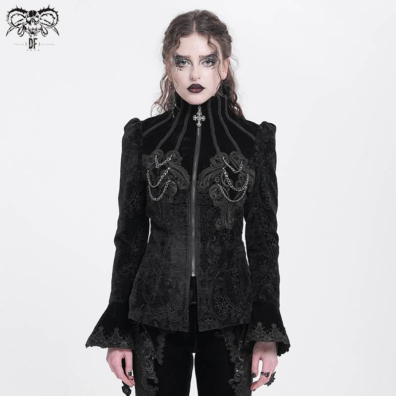 Devil Fashion恶魔时尚女装哥特 圆立领绒料外套 CT25801