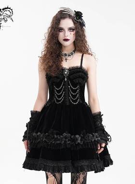 Devil Fashion恶魔时尚女装哥特暗黑奢华蕾丝吊带连衣裙 SKT20601