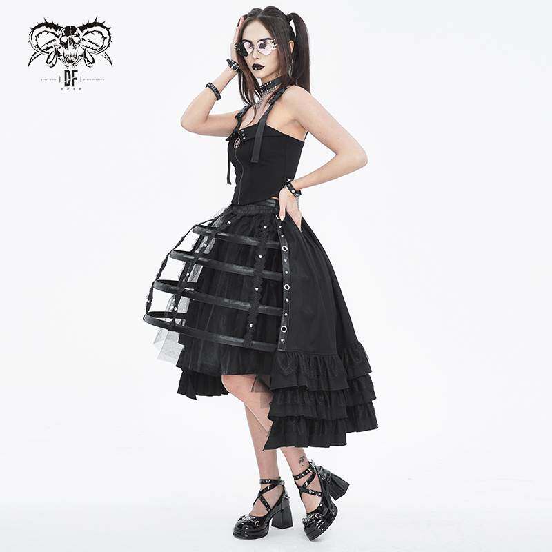 Devil Fashion恶魔时尚女装哥特朋克暗黑皮黑色短款裙撑SKT202