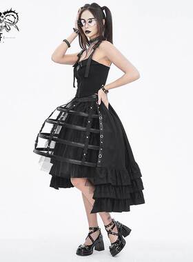 Devil Fashion恶魔时尚女装哥特朋克暗黑皮黑色短款裙撑SKT202