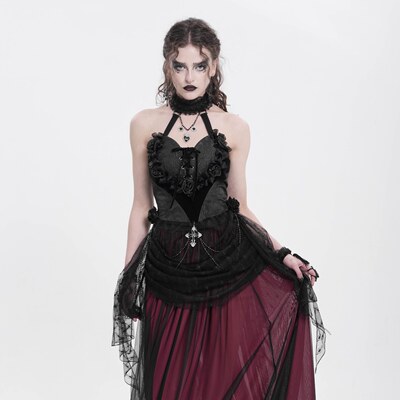 EVA LADY恶魔时尚女装哥特朋克暗黑 哥特定位花绣花半裙ESKT05602
