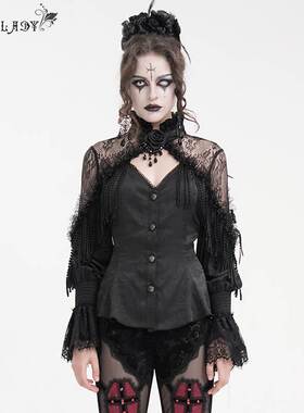 Devil Fashion恶魔时尚女装 哥特花纹色丁V领衬衫  ESHT016