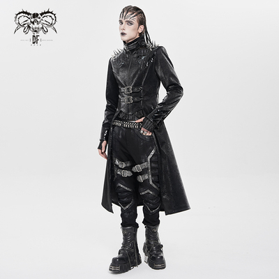 DevilFashion哥特风黑色长款皮衣外套CT268