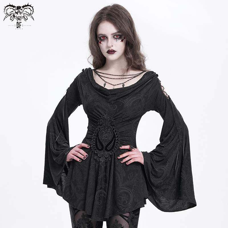 Devil Fashion恶魔时尚女装立体花肩位镂空哥特T恤 TT290