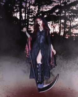 海外代购哥特暗黑风万圣节cos服女巫婆连衣裙吸血鬼服装