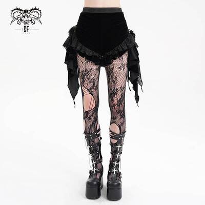 Devil Fashion恶魔时尚女装哥特暗黑花边拼接短裤包臀裤 PT255