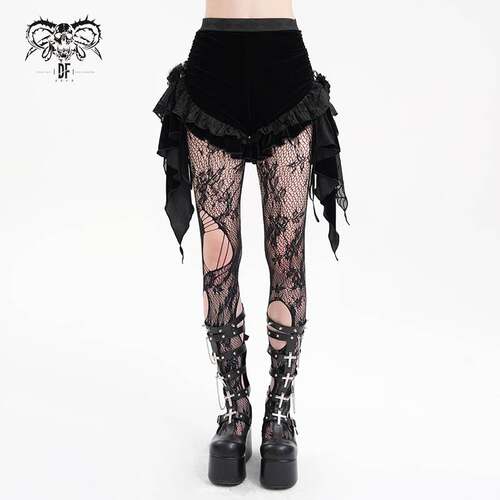 Devil Fashion恶魔时尚女装哥特暗黑花边拼接短裤包臀裤 PT255