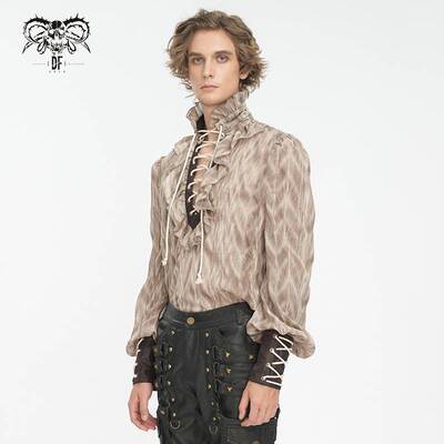 Devil Fashion恶魔时尚男装哥特朋克暗黑立领长袖男衬衣SHT11702