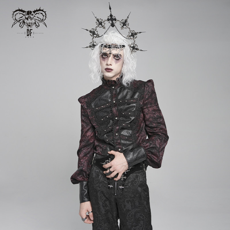 DevilFashion哥特风暗黑红色暗纹花边衬衫SHT14602