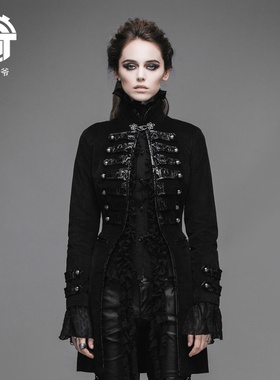 钢铁老爷复古立领哥特潮朋克欧美宫廷风黑色修身显瘦长风衣女外套