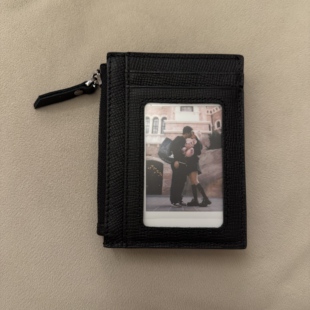 简约真皮卡包超薄迷你牛皮卡夹手推十字纹拉链小零钱包便携