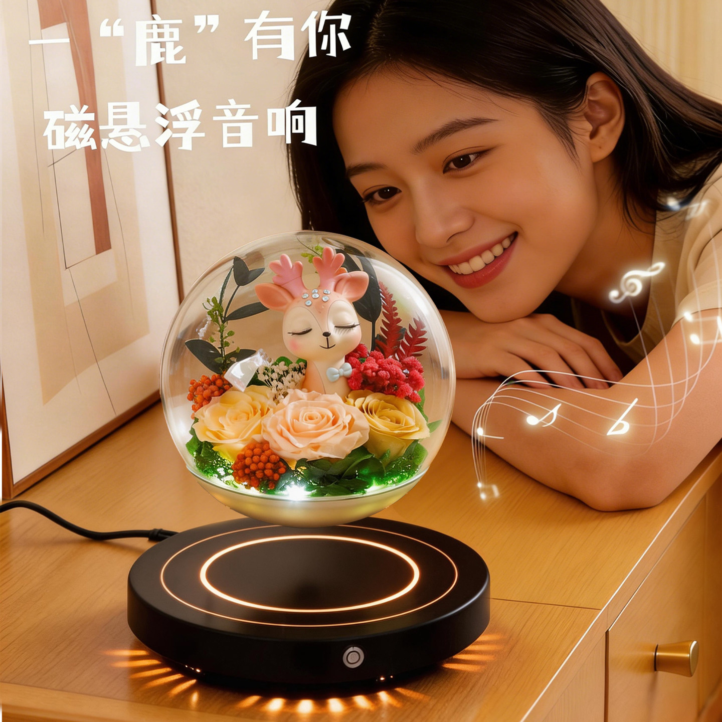 生日礼物永生花磁悬浮蓝牙音响高级感女孩子闺蜜女朋友520情人节